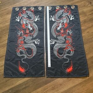 Elegant Black and Red Dragon Curtain Panel Set 21x44 each